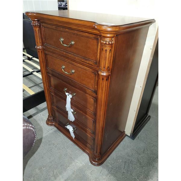 NEW Wooden 5 Drawer Tall Dresser with Red Lined Drawers - 46Tx33Wx20D