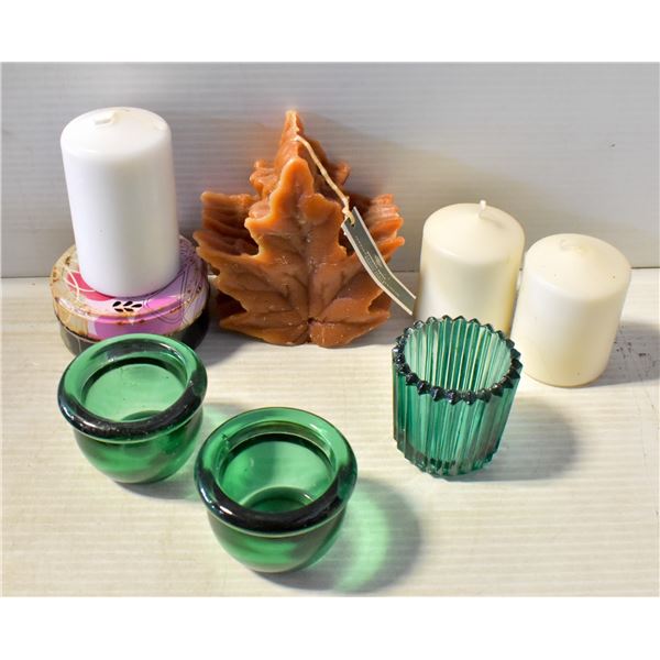 5 NEW CANDLES + 3 CANDLE HOLDERS