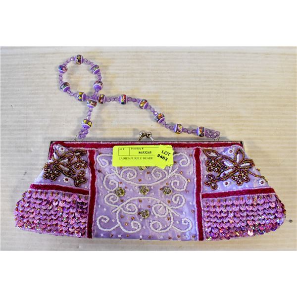 LADIES PURPLE BEADED CLUTCH