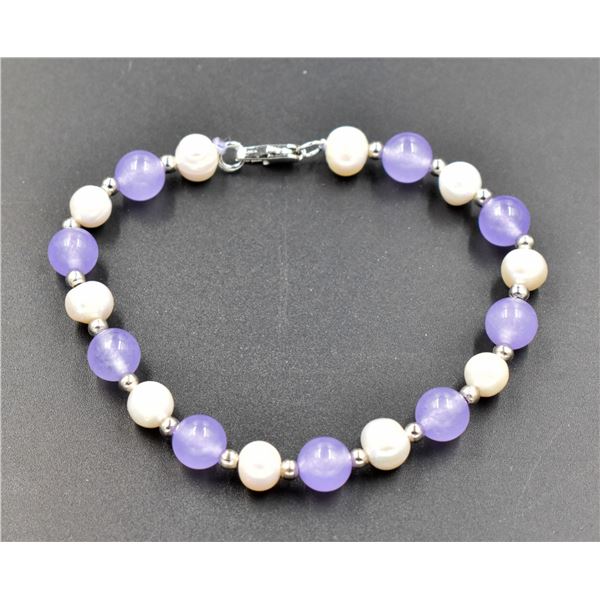 #273-FRESH WATER PEARL & PURPLE JADE BRACELET