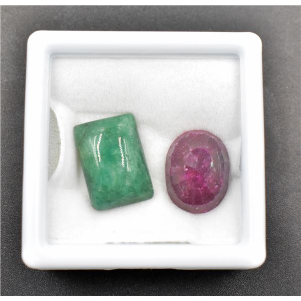 #136-RED RUBY AND EMERALD GEMSTONE 25.10CT