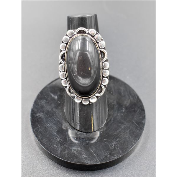 #74-NATURAL BLACK OBSIDIAN RING SIZE 5.5