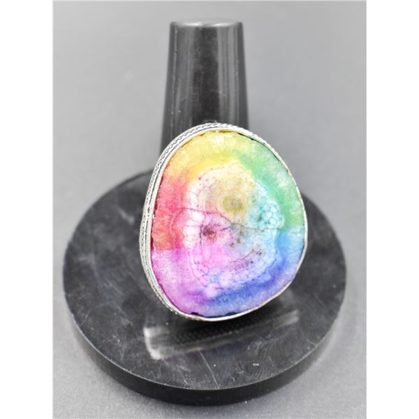 #49-NATURAL RAINBOW SOLA QUARTZ RING  SIZE  8