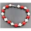 Image 1 : #277-FRESH WATER PEARL &  RED JADE BRACELET