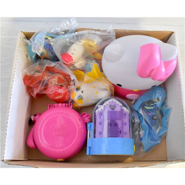 BOX WITH COLLECTIBLE MACDONALDS TOYS IN