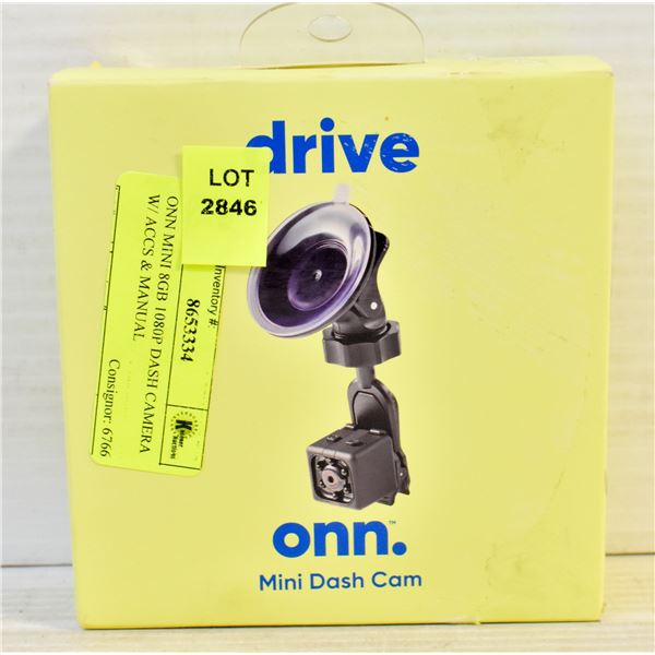 ONN MINI 8GB 1080P DASH CAMERA W/ ACCS & MANUAL