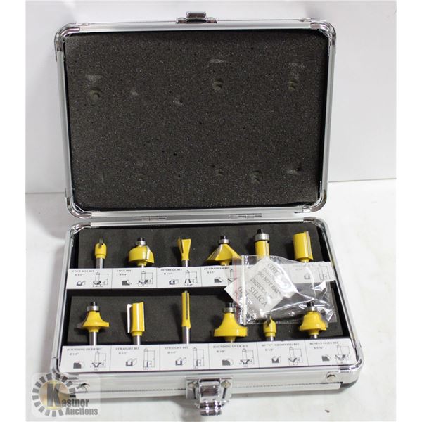 NEW 12PC CARBIDE ROUTER SET, ¬ IN SHANK, METAL