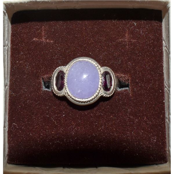 STERLING SILVER .925 GARNET/PURPLE JADE RING SIZE