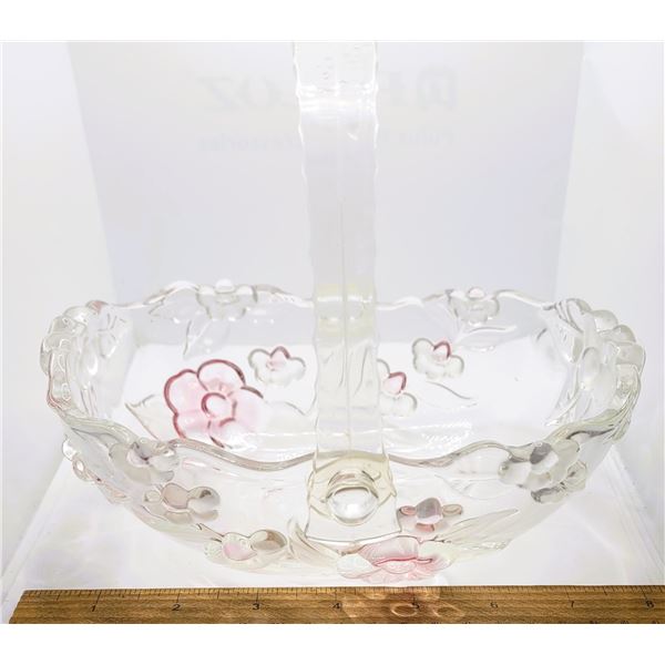 21)  VINTAGE GLASS BASKET DISH WITH MOVEABLE