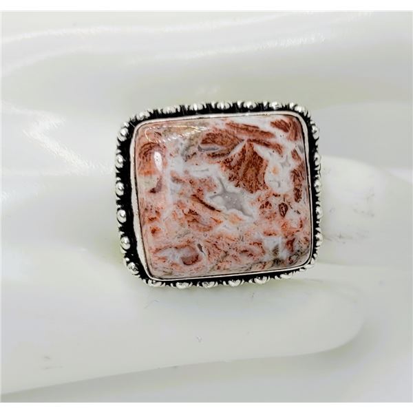 8)  SQUARE CUT SWIRL JASPER RING SET IN 925 STAMPE