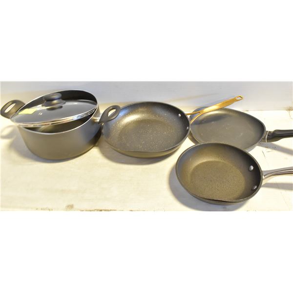 CAMPING COOKWARE LOT - ALL POTS / FRYING PANS HAVE