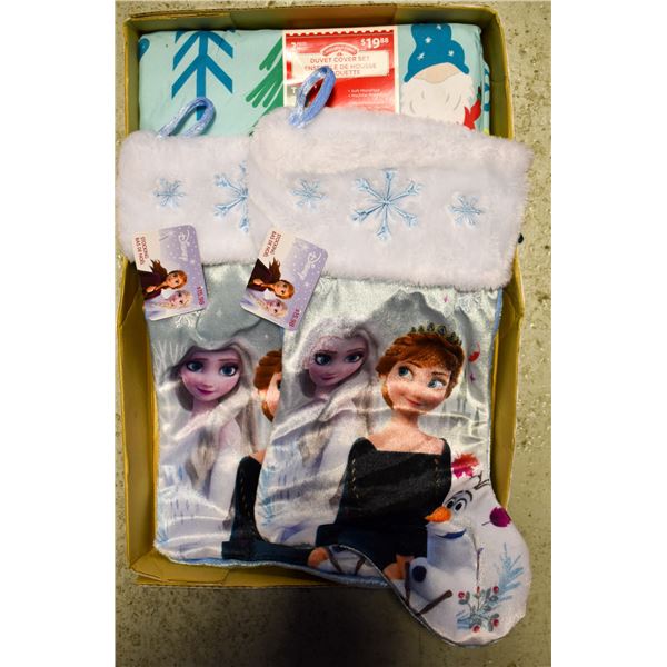 2 NEW FROZEN X-MAS SOCKS & A DUVET COVER SET TWIN