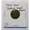 Image 1 : 4)  USA INDIAN HEAD 1902 PENNY.