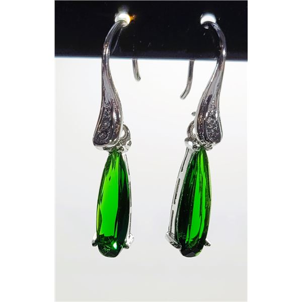 12)  EMERALD GREEN AND CLEAR CZ LONG DROP