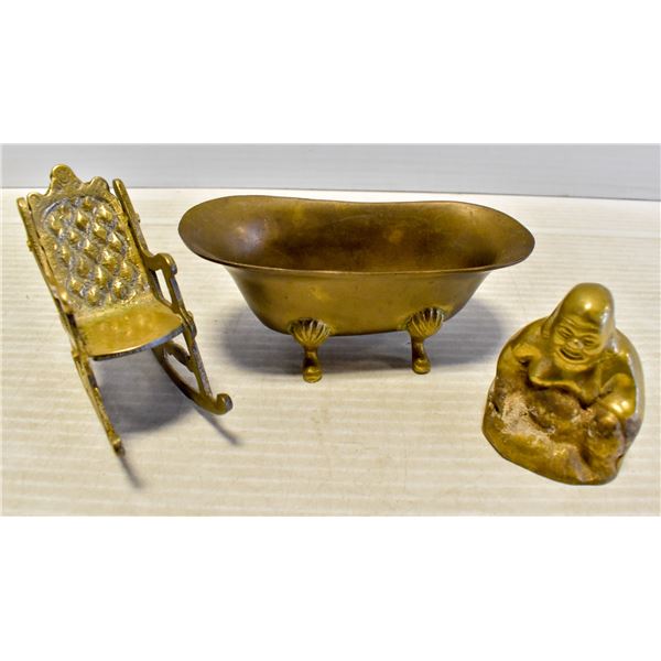 VINTAGE BRASS BUDHHA, BATHTUB AND ROCKER