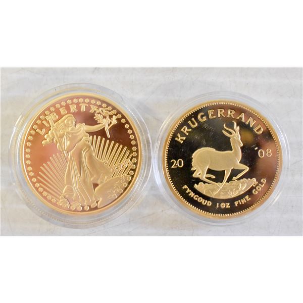 x2 GOLD PLATED 1oz GOLD COIN COPIES, NOVELTY