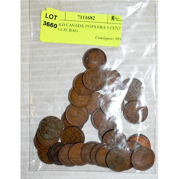 X3 OLD CANADA 1930'S ERA 1 CENT COINS IN BAG