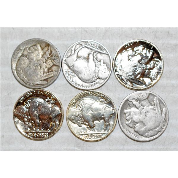 x5 OLD USA INDIAN HEAD BUFFALO NICKELS