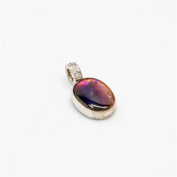 18K WHITE GOLD DIAMOND SET AMMOLITE PENDANT