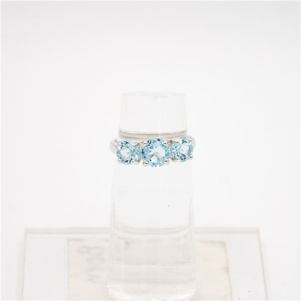 .925 SILVER RING WITH 3 AQUAMARINE COLOUR STONES-