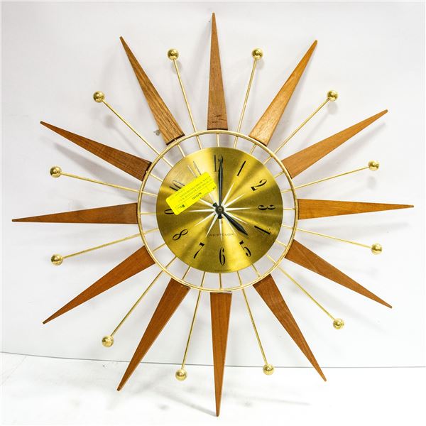 24" SUNBURST WESTCLOK WALL CLOCK WORKS MID MODERN