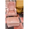 Image 1 : DUSTY ROSE WINGBACK CHAIR W/ OTTOMAN & SIDE TABLE