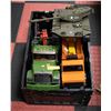 3 LARGE TOY TRUCKS AND TANK TOYS
