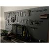 Image 2 : WOODEN WORKBENCH 97.5"W X 28"D X 32"H WITH HARDWARE BINS, METAL & WALL OF ASSORTED TOOLS