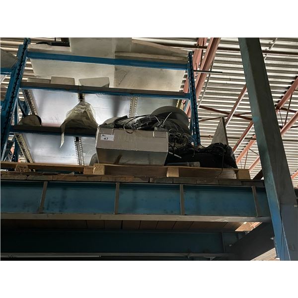 PALLET OF ASSORTED BOAT PARTS & ALUMINUM STORAGE TANK LOCATED ON UPPER MEZZANINE