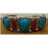 Image 1 : Large Coral and Turquoise Cuff Bracelet Hallmarked GL