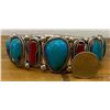 Image 6 : Large Coral and Turquoise Cuff Bracelet Hallmarked GL
