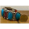 Image 7 : Large Coral and Turquoise Cuff Bracelet Hallmarked GL
