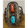 Image 1 : Vintage Turquoise and Coral Cuff Bracelet.