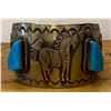 Image 1 : Beautiful Cuff Bracelet featuring 3 Horses with Turquoise