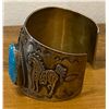 Image 3 : Beautiful Cuff Bracelet featuring 3 Horses with Turquoise