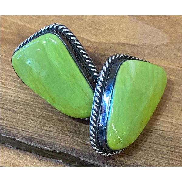 Oh, so pretty these Gaspeite Sterling Earrings hallmarked Chimney Butte.