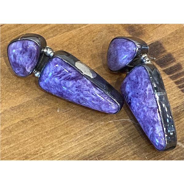 Charoite Earrings hallmarked ER