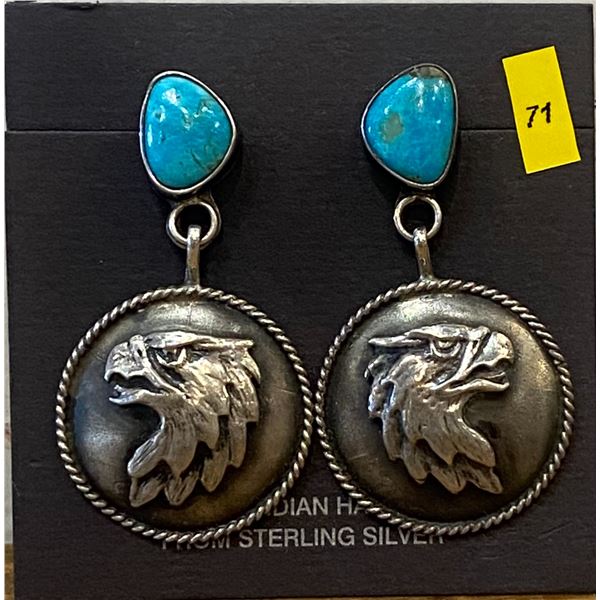 Richard Begay, Navajo Silver Eagle and Turquoise Post Earrings