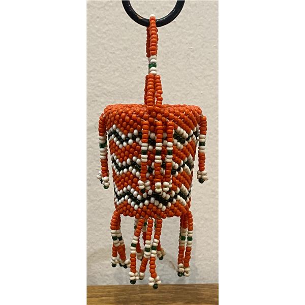 Vintage Small Beaded Burden Basket Style, beaded over a bottle.  Probably, Chilocco Indian School