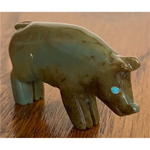 Unique Fetish Carving of a Pig with Turquoise Eyes