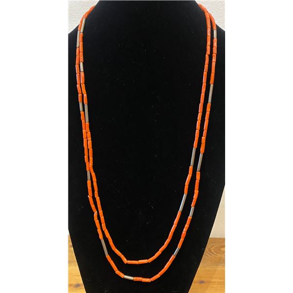 Coral or Trade Bead necklace with silver beads