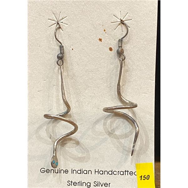 Effie Calavaza Turquoise Eyed Silver Snake Dangle Earrings