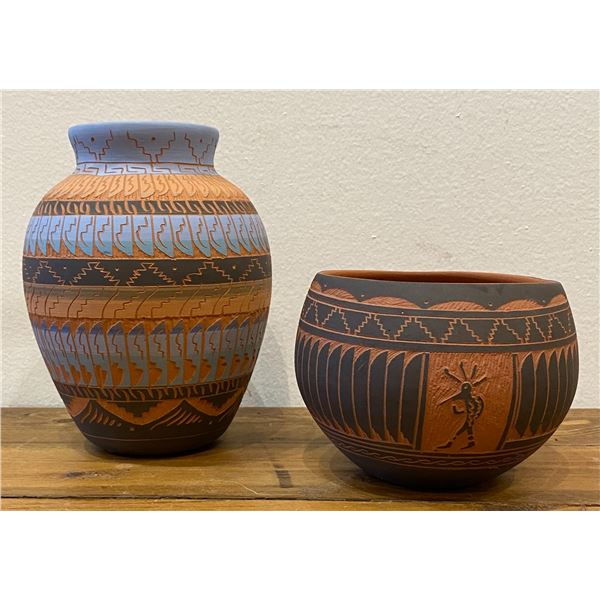 Two Navajo Greenware Pieces.  Jar signed P. Nez and Nav The Bowl is signed A Joe and Dine’ (Navajo)