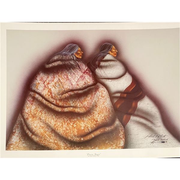 Kiowa Artist Robert Redbird, Jr. Lithograph signed and numbered titled Powwow Singers.