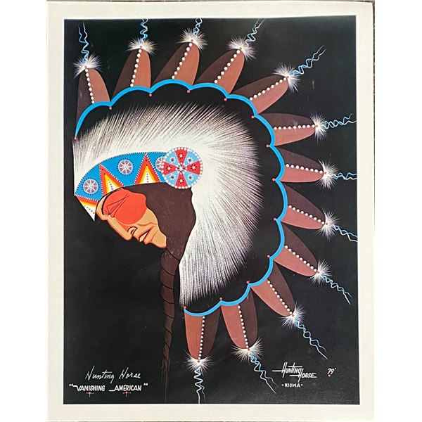 Titled Vanishing American Lithograph signed Hunting Horse