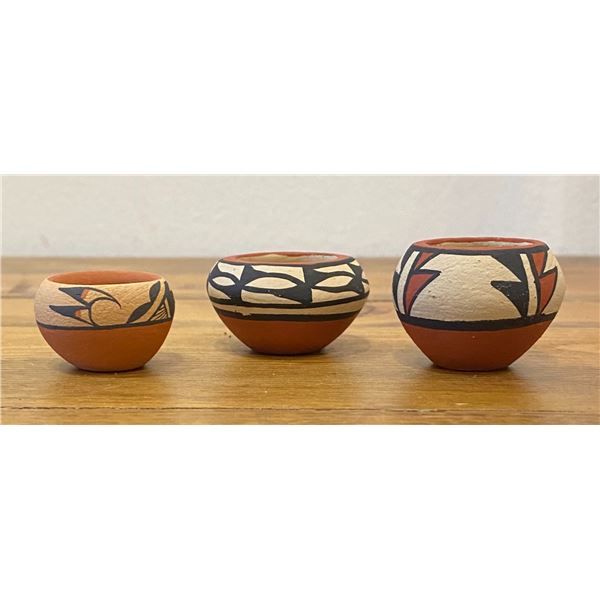 3- Miniatures Bowls.  Jemez and Laguna Pueblo’s.  signed
