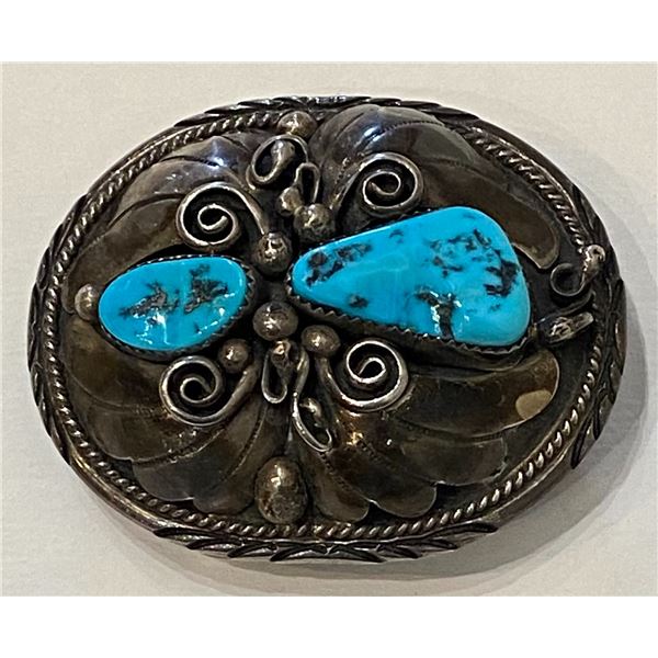 Vintage Belt Buckle Sterling with 2 Stones