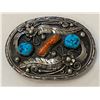 Image 1 : Vintage Belt Buckle with Coral and Kingman Turquoise