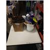 Image 1 : BUCKET OF CLEANING FLUIDS AND BOX OF TOOLS WITH ROPE