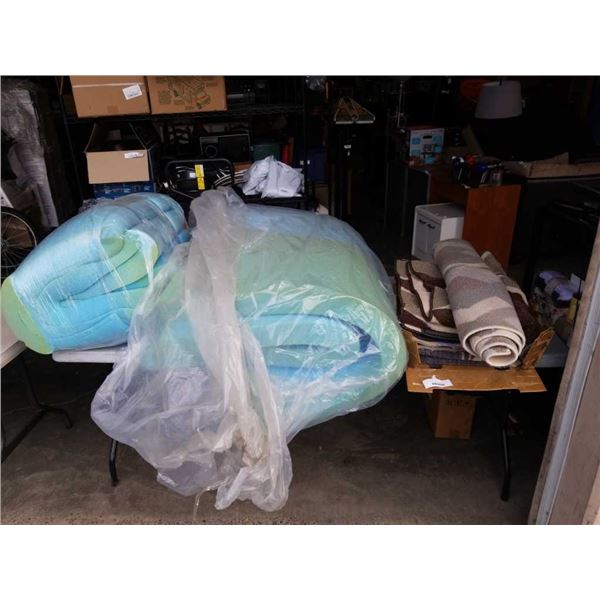 LOT OF RUGS AND 2 QUEENSIZE MATTRESS TOPPERS